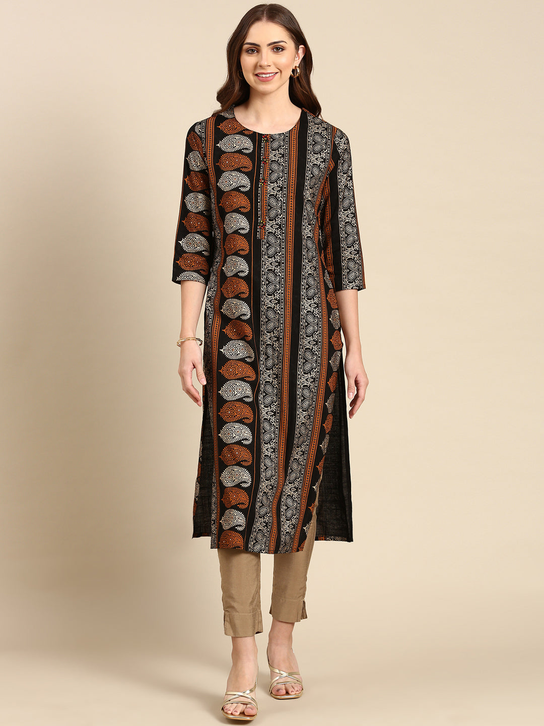 Women's Black Printed Straight Kurta