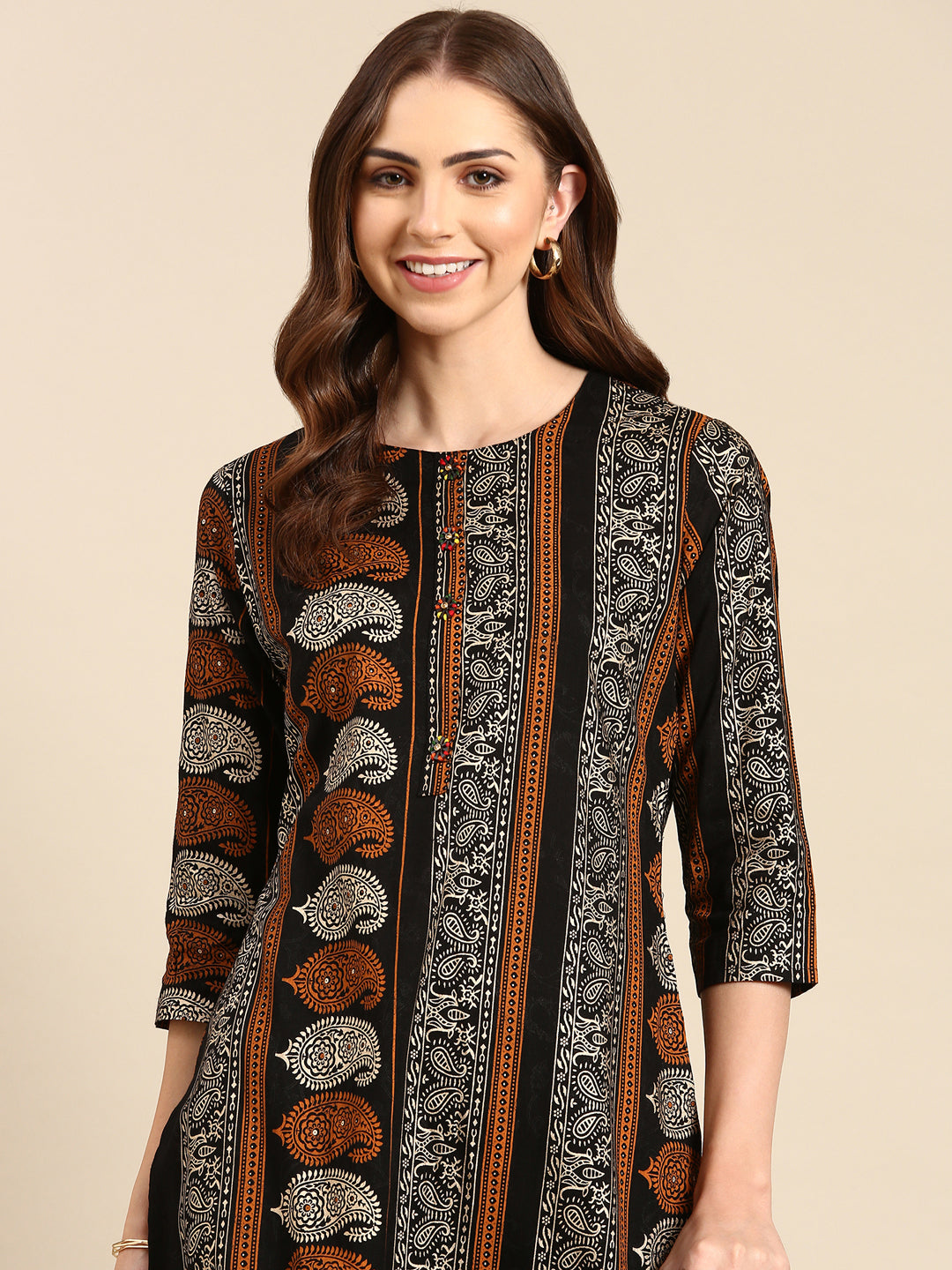 Women's Black Printed Straight Kurta