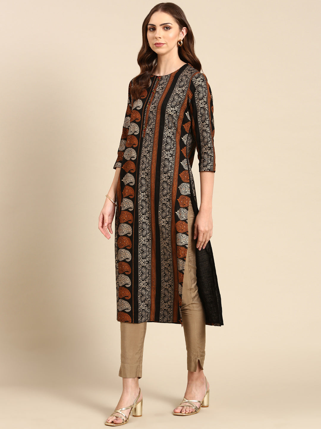 Women's Black Printed Straight Kurta