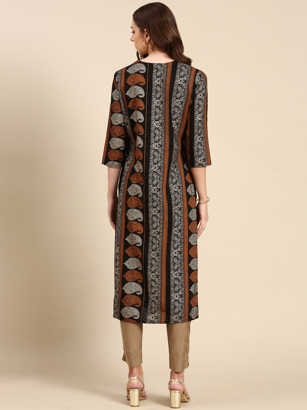 Women's Black Printed Straight Kurta