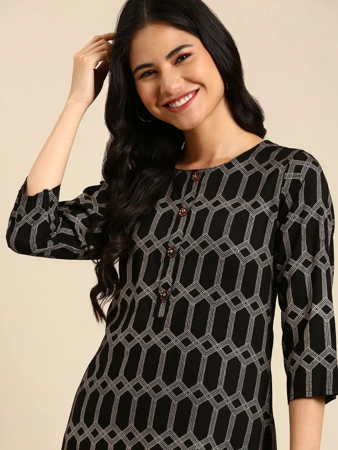 Women's Black Printed Straight Kurta