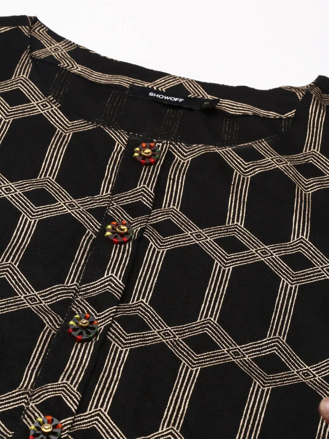 Women's Black Printed Straight Kurta