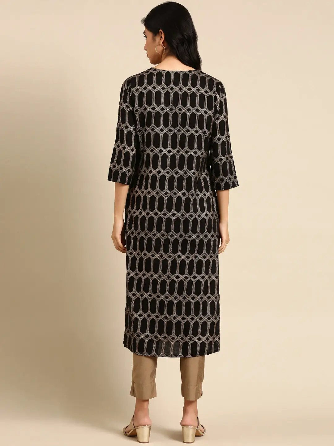Women's Black Printed Straight Kurta