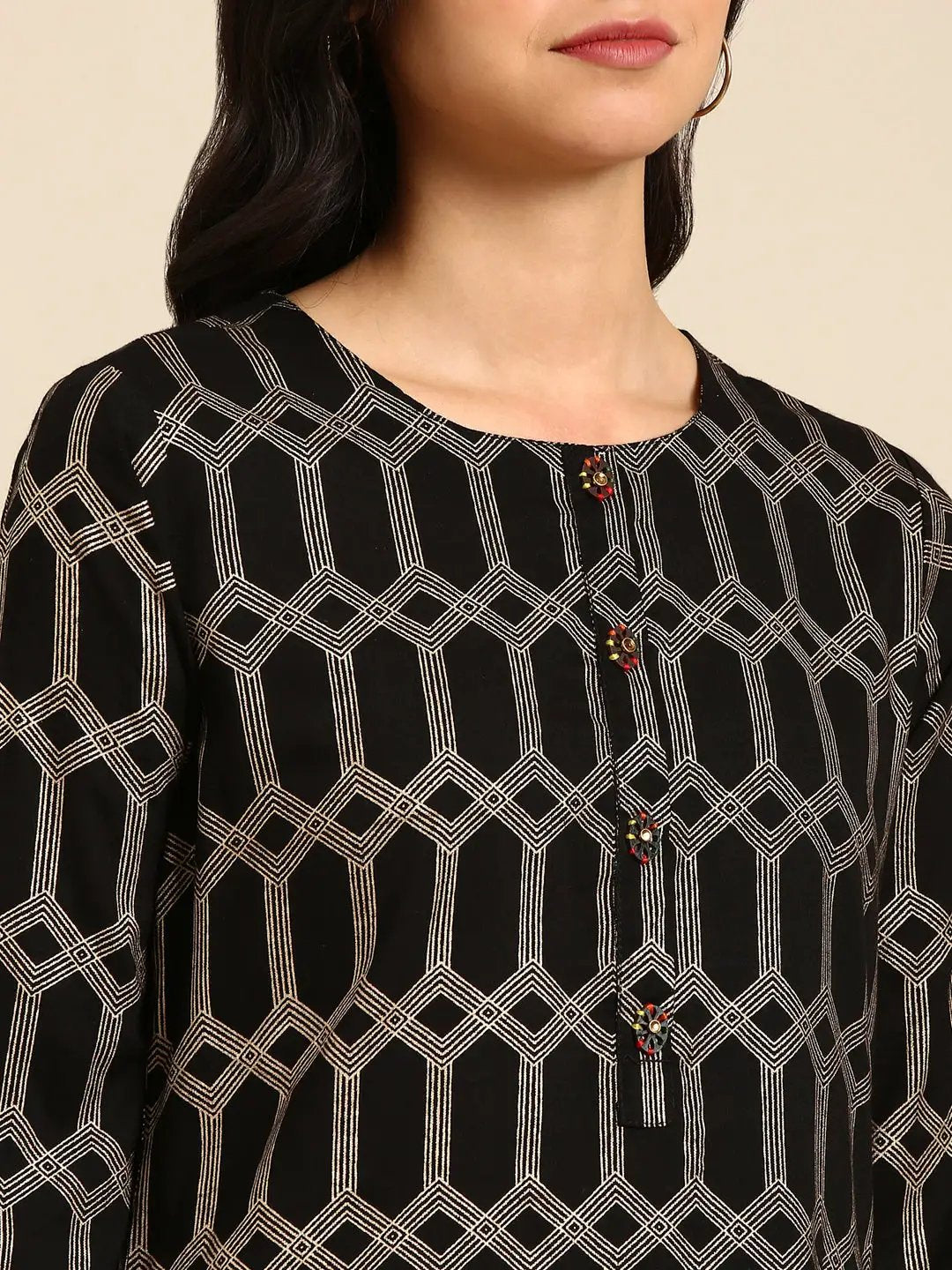 Women's Black Printed Straight Kurta