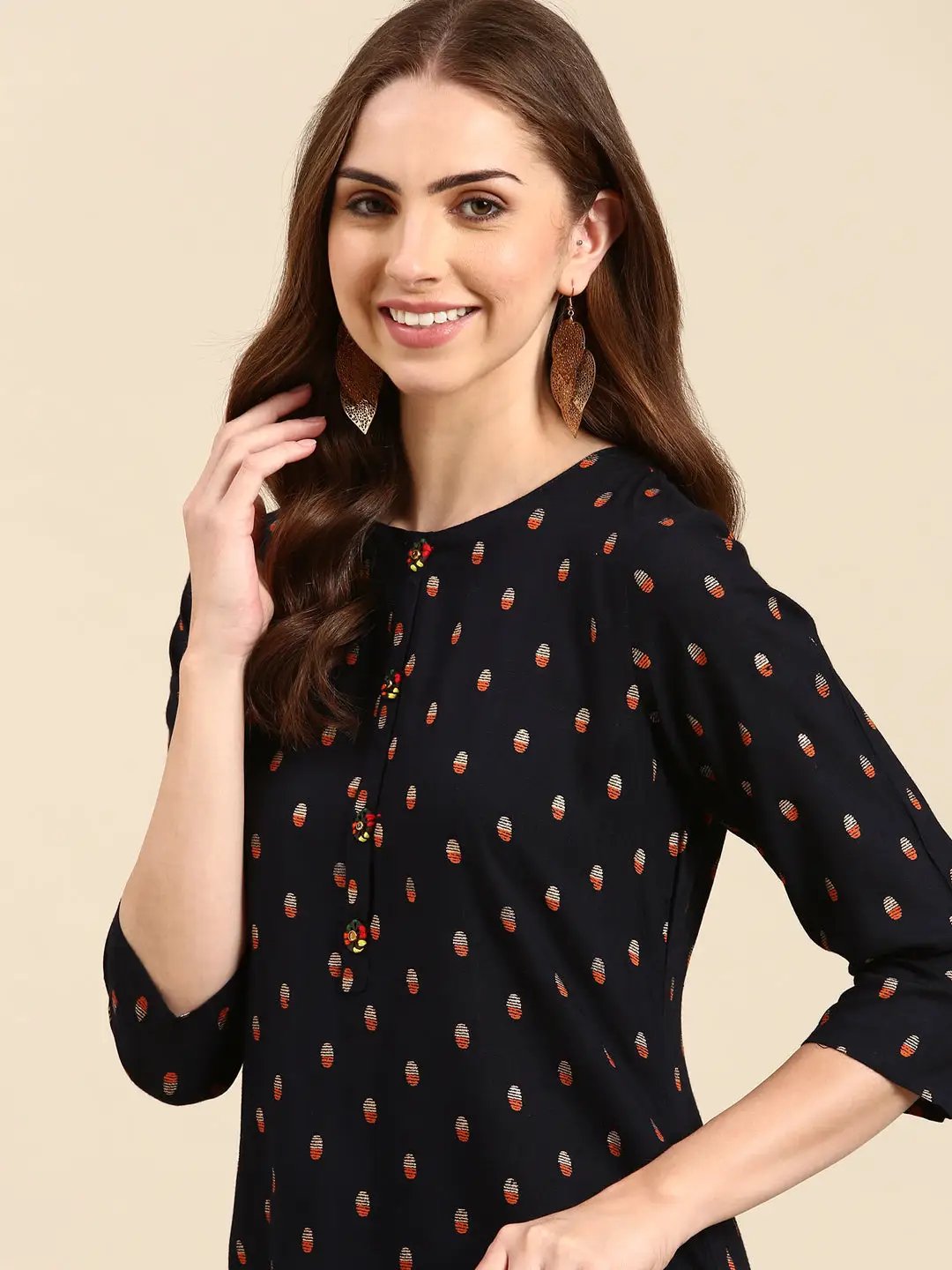 Women's Navy Blue Printed Straight Kurta