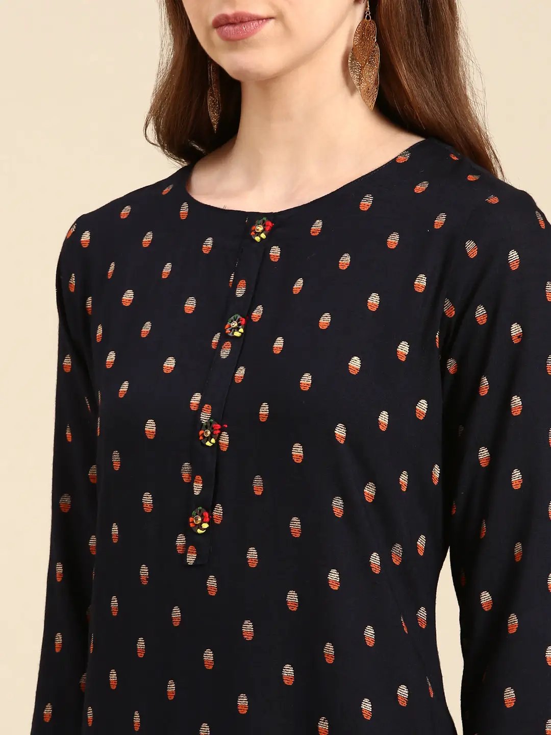 Women's Navy Blue Printed Straight Kurta