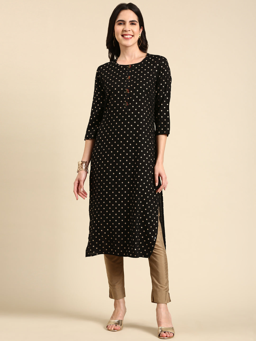 Women's Black Printed Straight Kurta