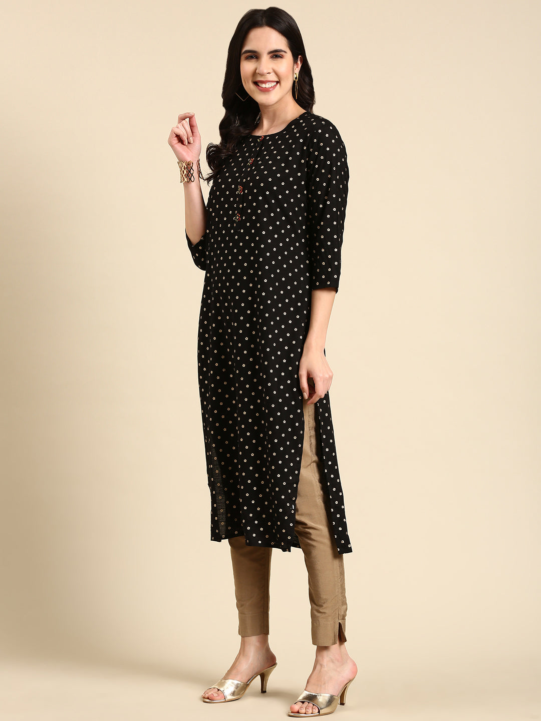 Women's Black Printed Straight Kurta