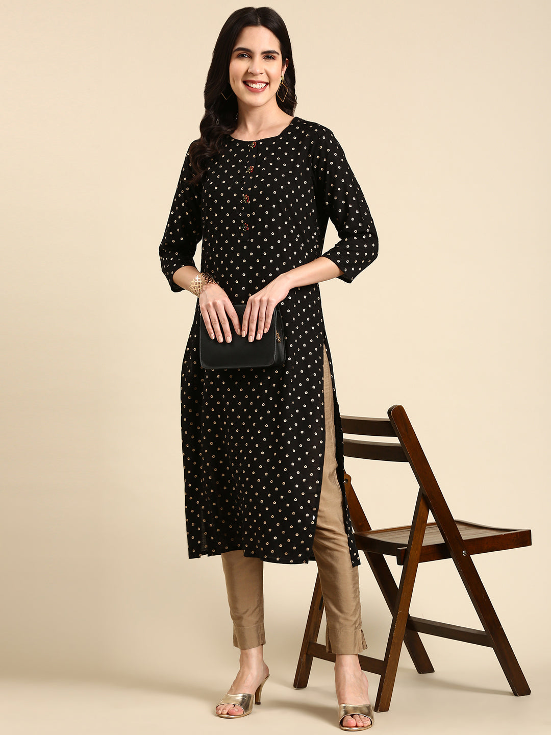 Women's Black Printed Straight Kurta