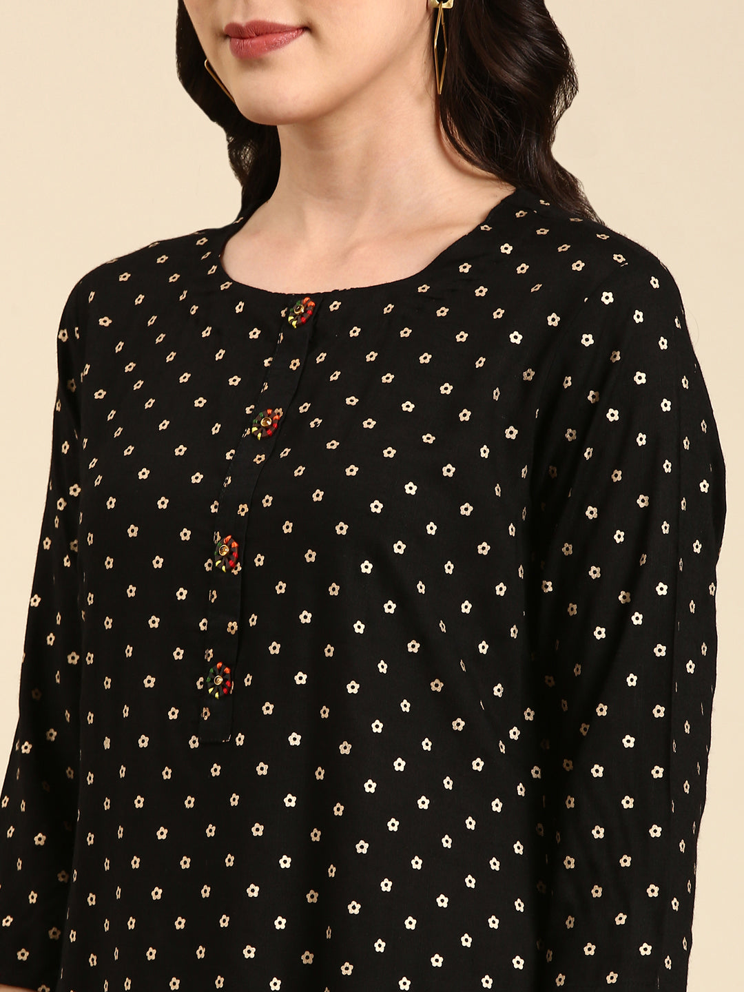 Women's Black Printed Straight Kurta