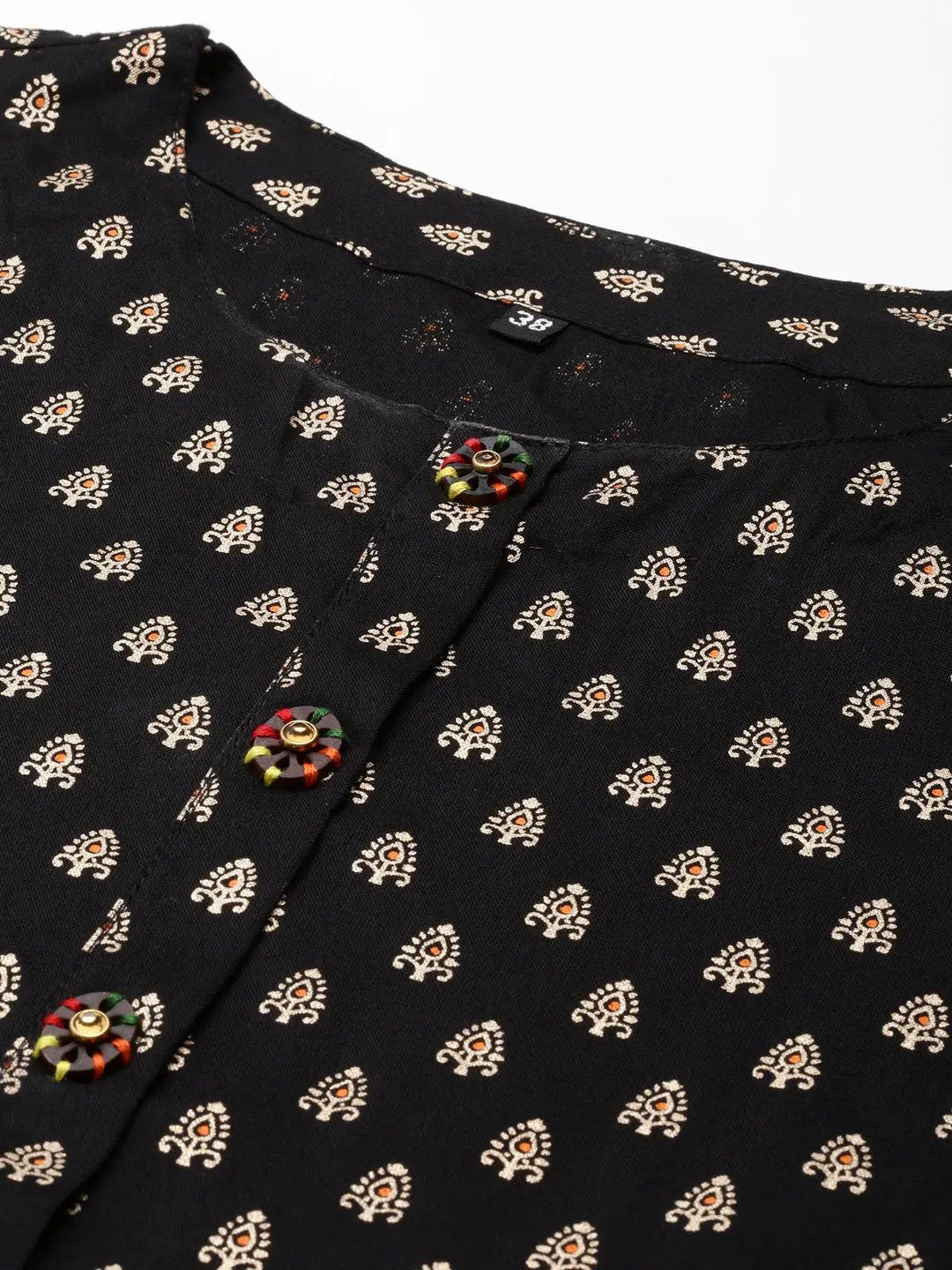 Women's Black Ethnic Motifs Printed Round Neck Straight Kurta - from SHOWOFFFF