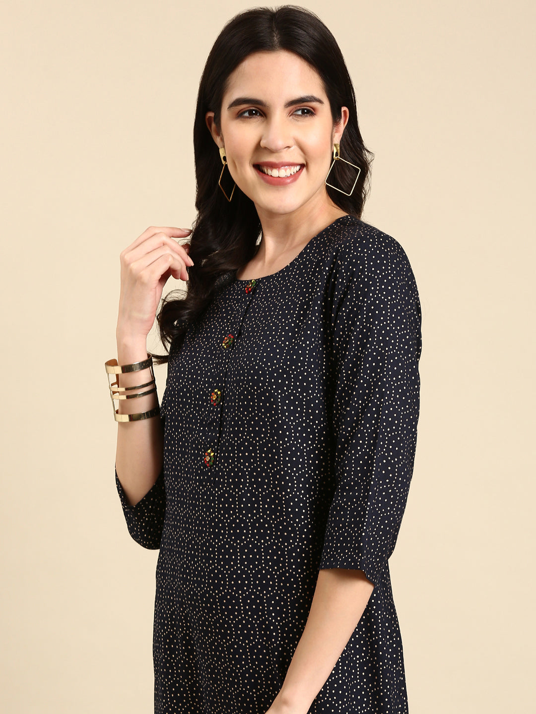 Women's Navy Blue Printed Straight Kurta