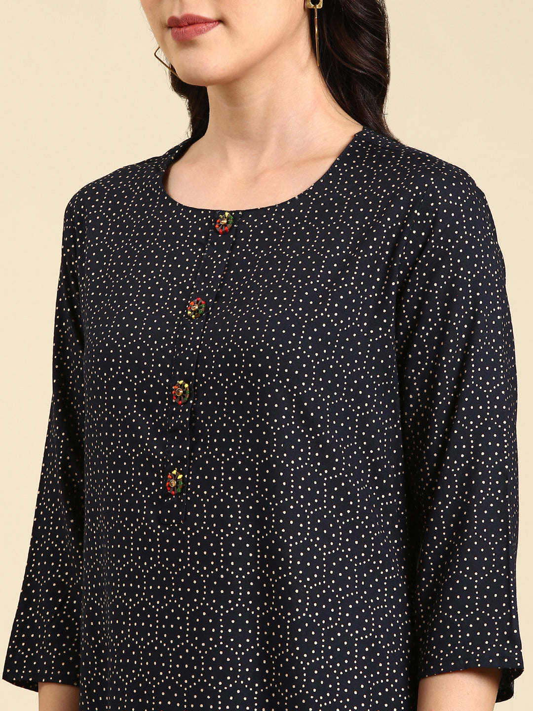 Women's Navy Blue Printed Straight Kurta