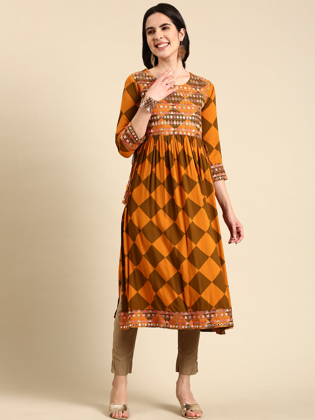 Women's Rust Printed Anarkali Kurta