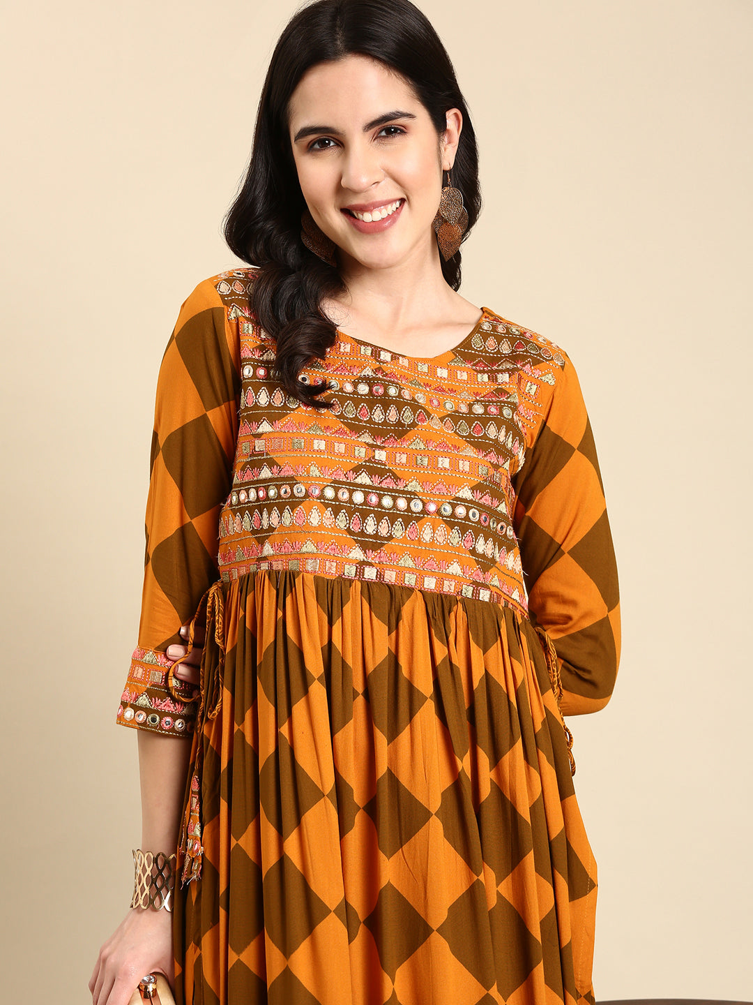 Women's Rust Printed Anarkali Kurta