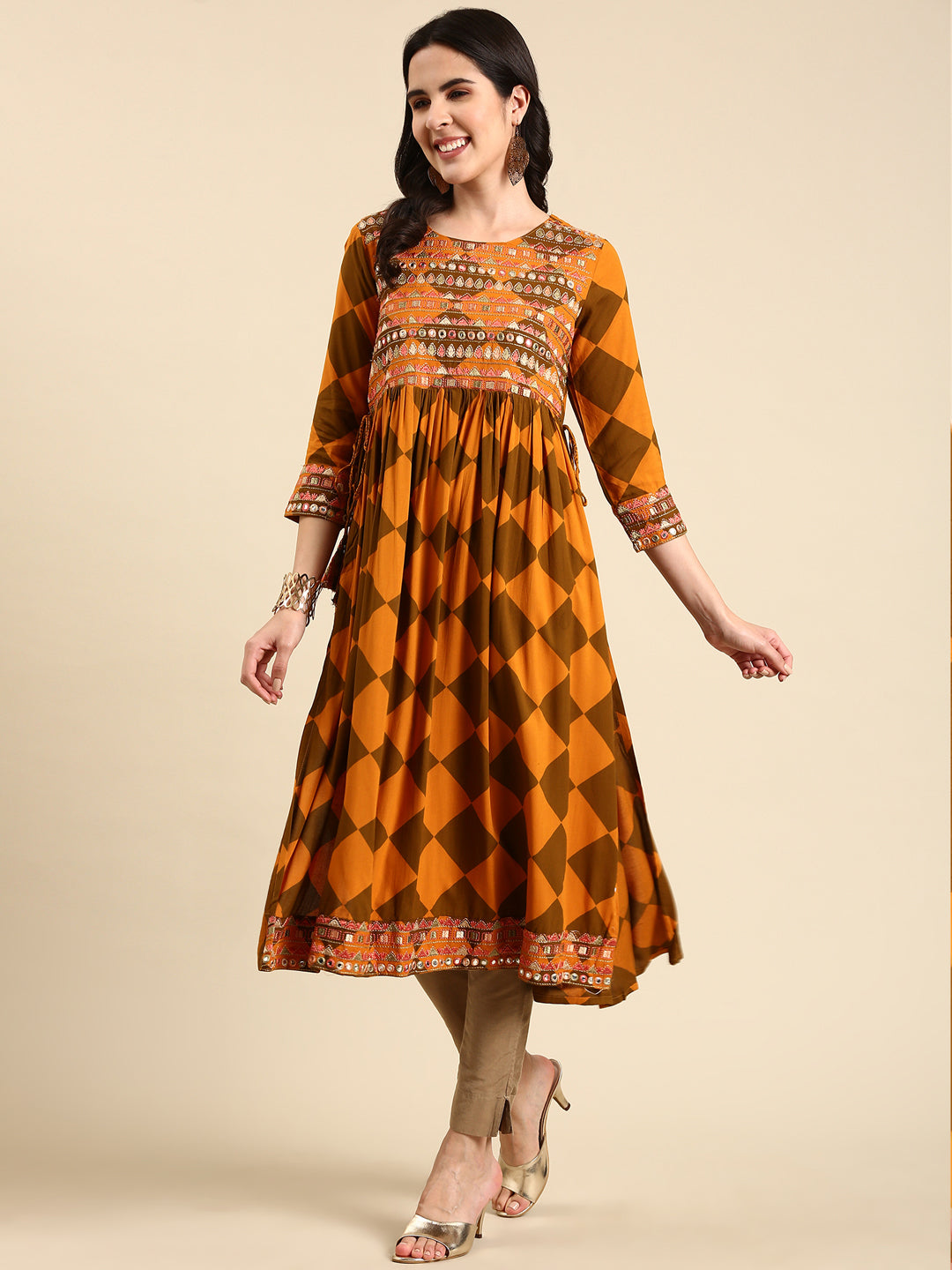 Women's Rust Printed Anarkali Kurta