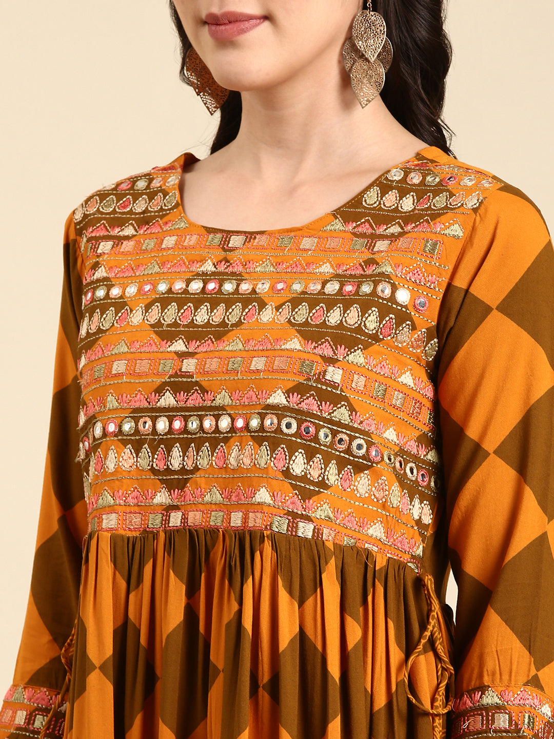 Women's Rust Printed Anarkali Kurta