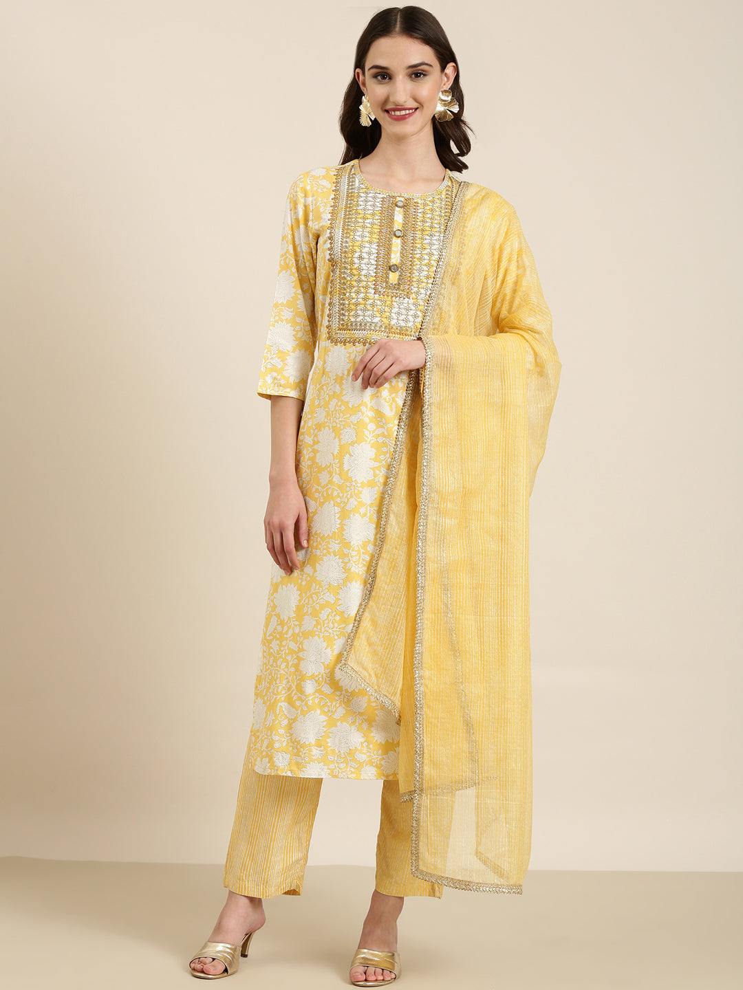 Women Yellow Floral Kurta Set