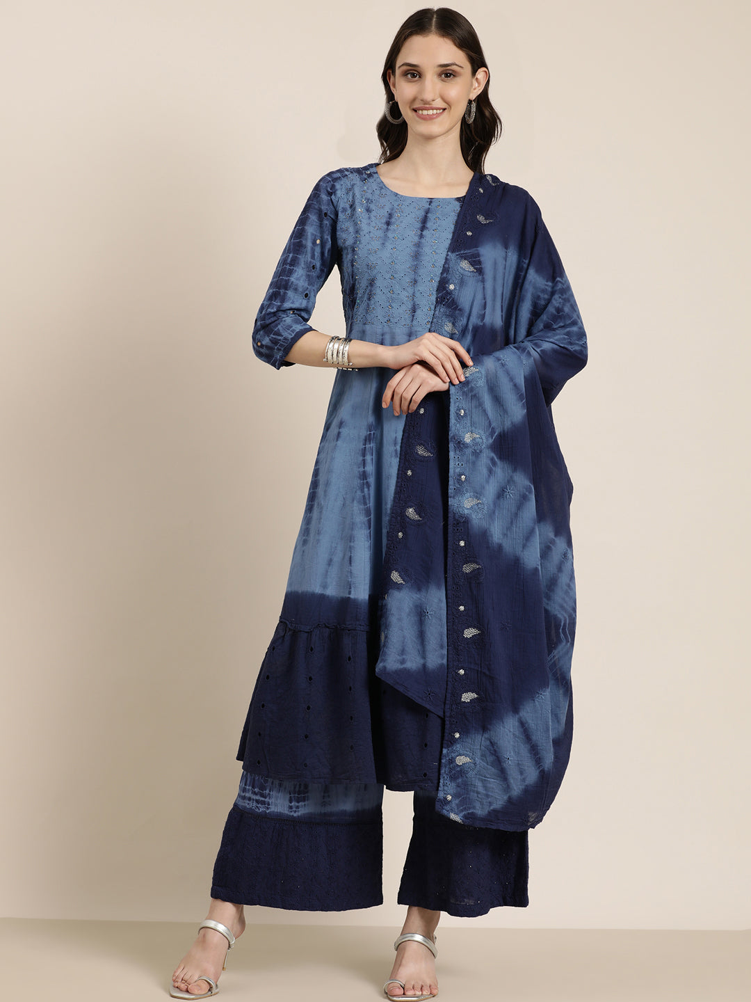 Women Navy Blue Solid Kurta Set