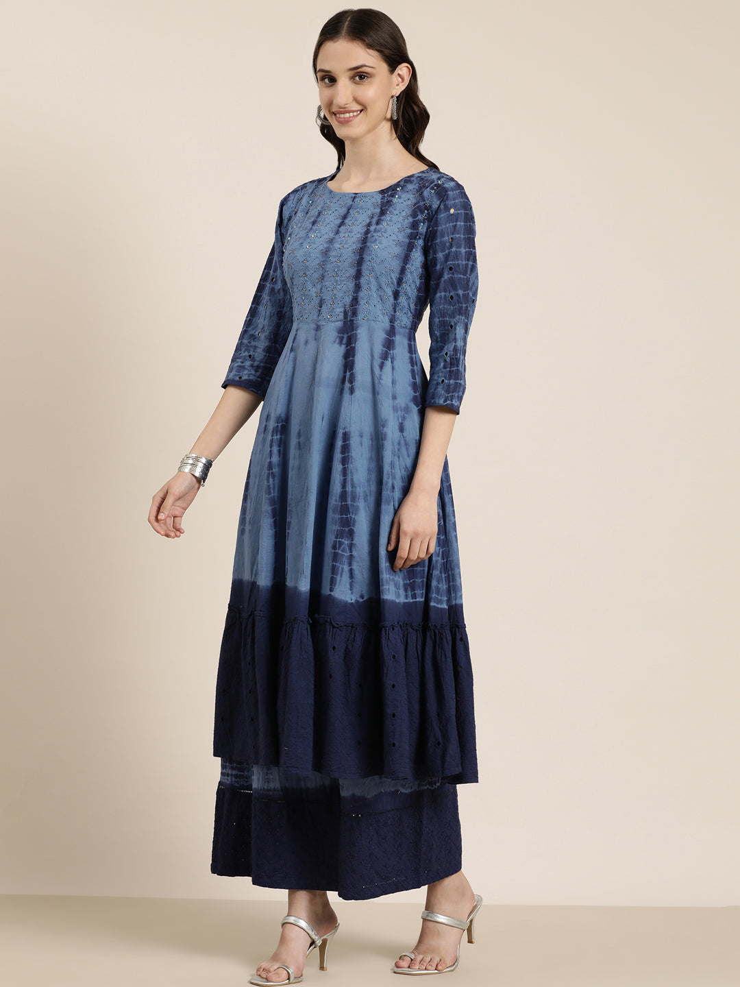 Women Navy Blue Solid Kurta Set