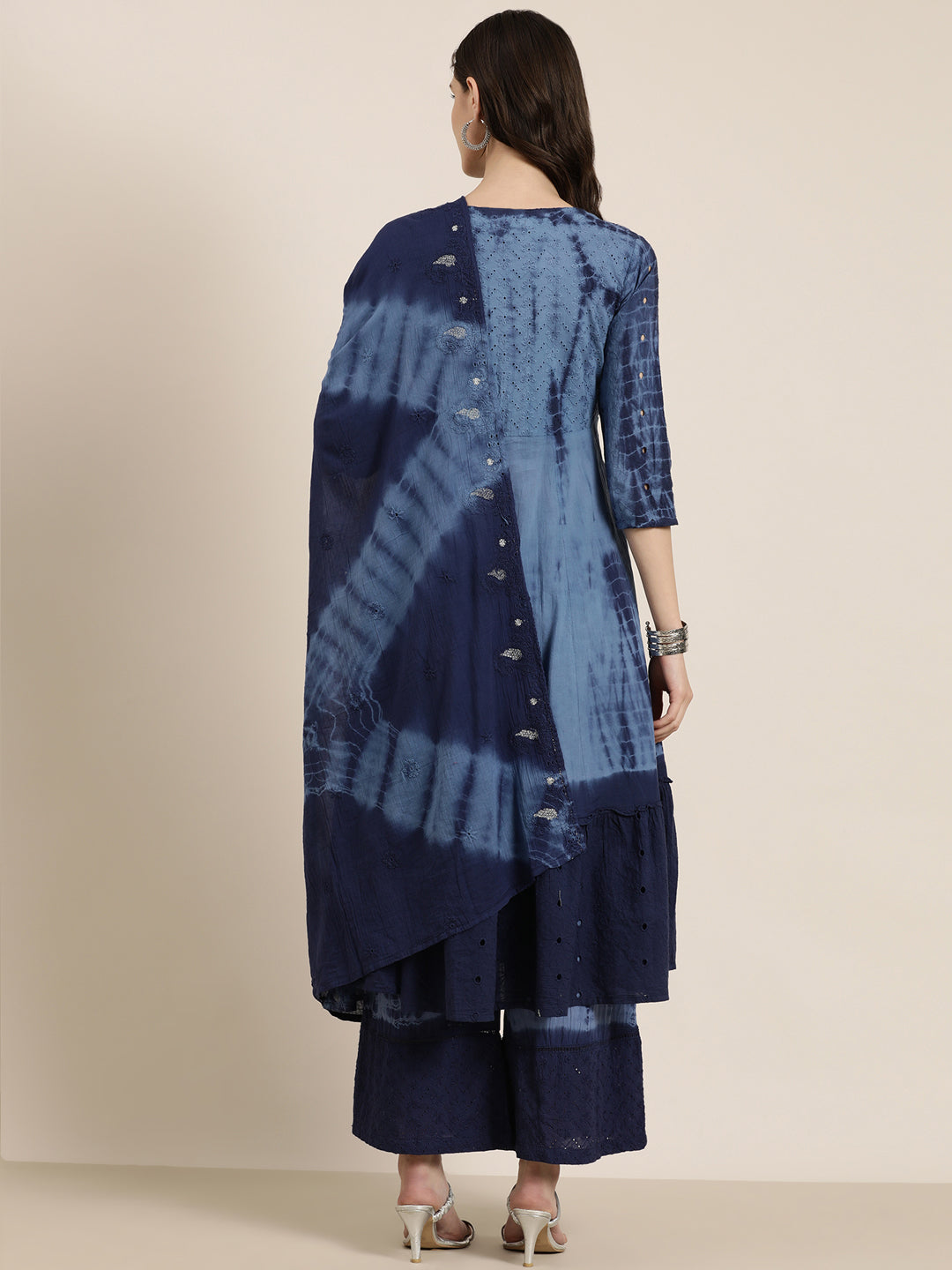 Women Navy Blue Solid Kurta Set