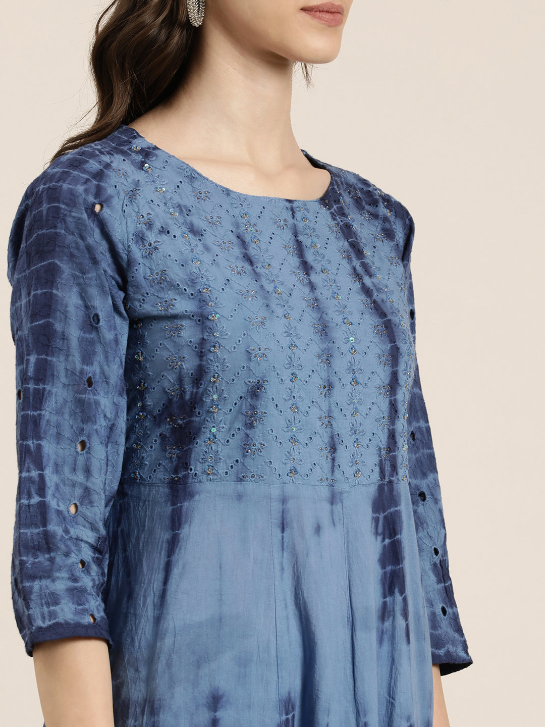 Women Navy Blue Solid Kurta Set