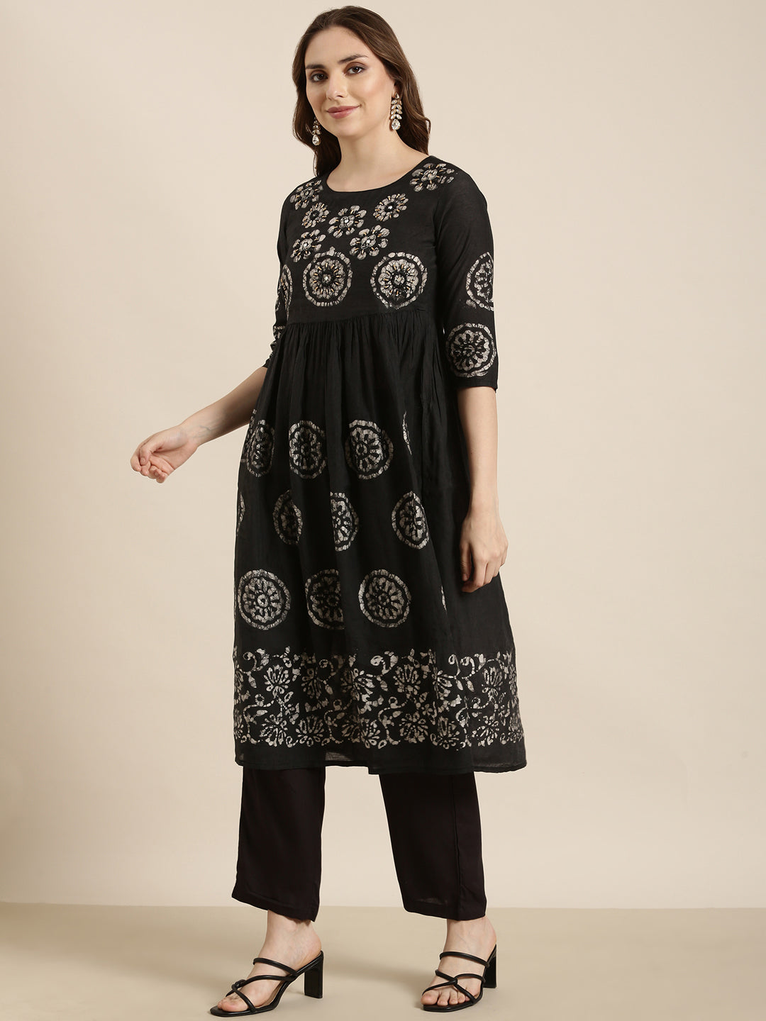 Women A-Line Black Ethnic Motifs Kurta and Trousers Set Comes With Dupatta