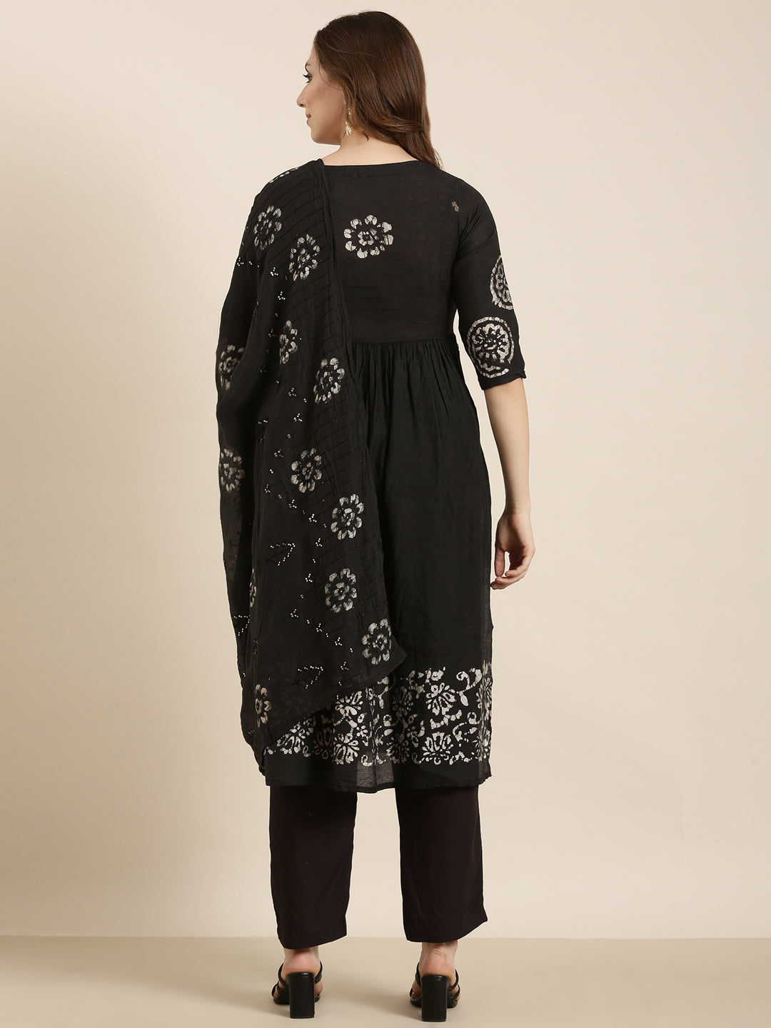 Women A-Line Black Ethnic Motifs Kurta and Trousers Set Comes With Dupatta