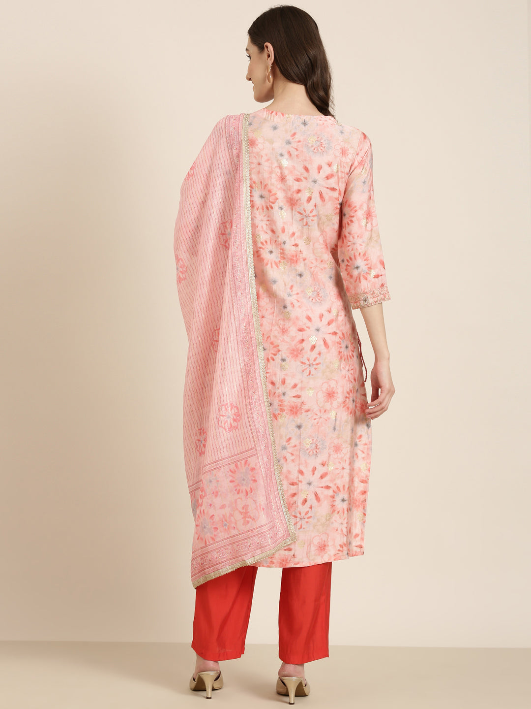 Women Peach Floral Kurta Set