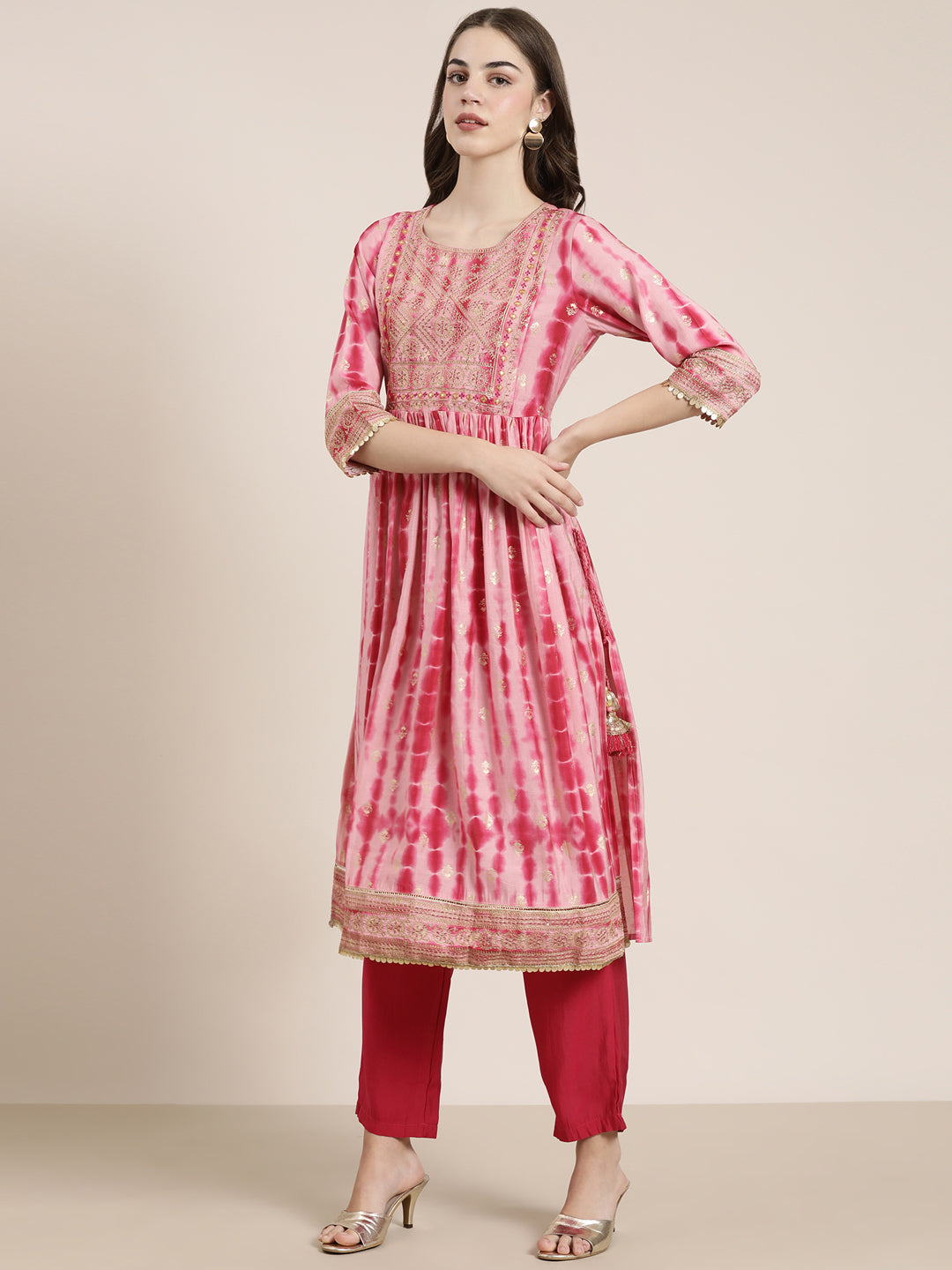 Women Pink Printed Kurta Set