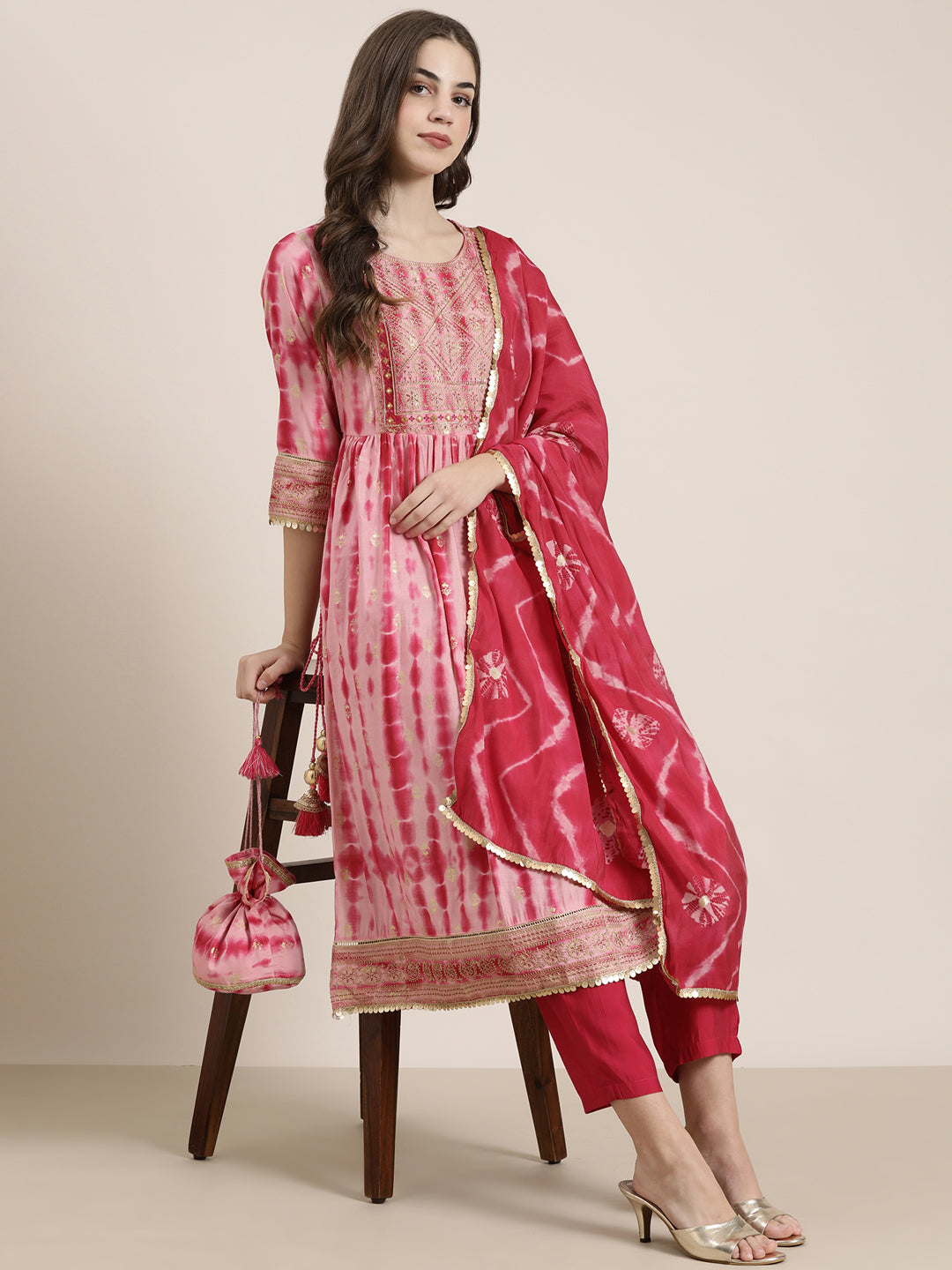 Women Pink Printed Kurta Set