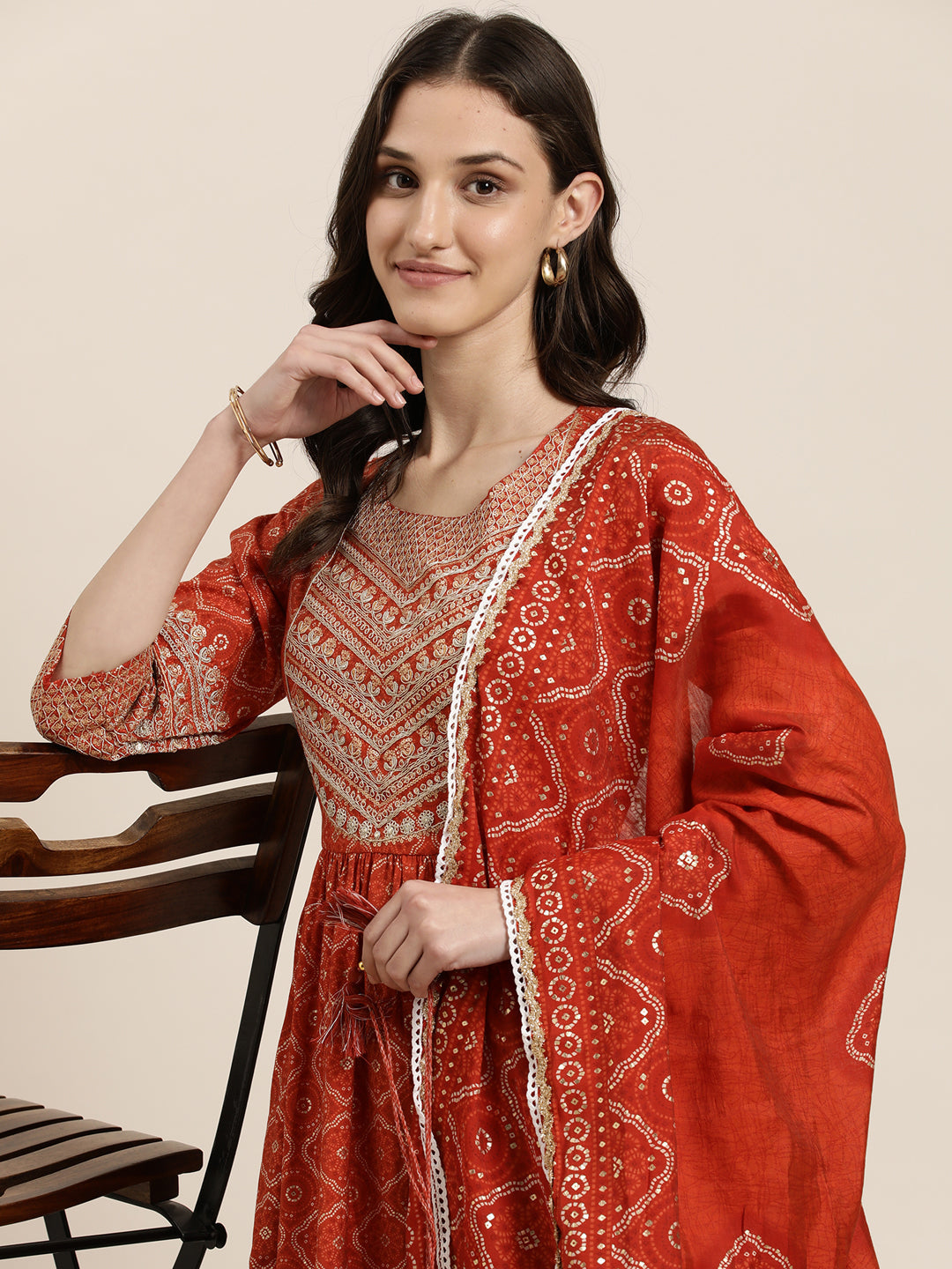 Women Rust Printed Kurta Set