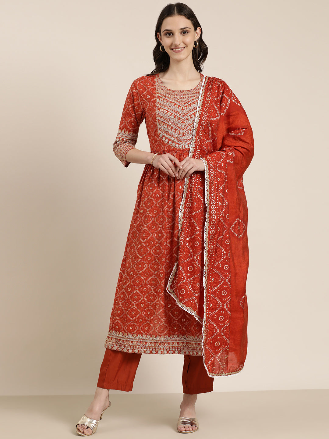 Women Rust Printed Kurta Set