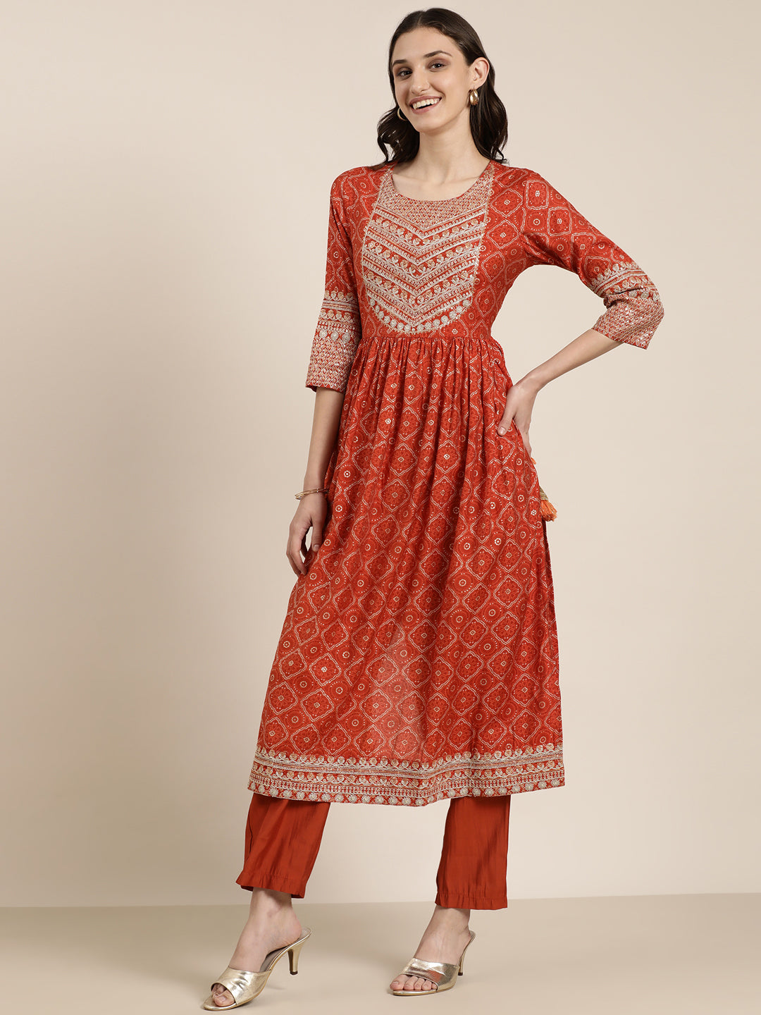 Women Rust Printed Kurta Set