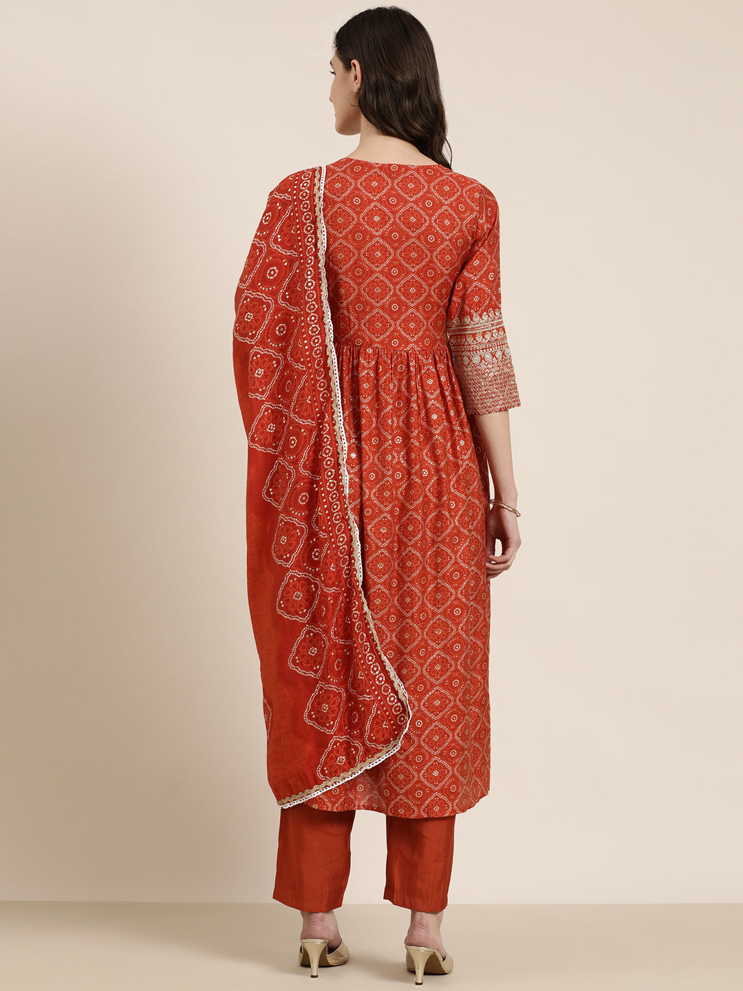 Women Rust Printed Kurta Set