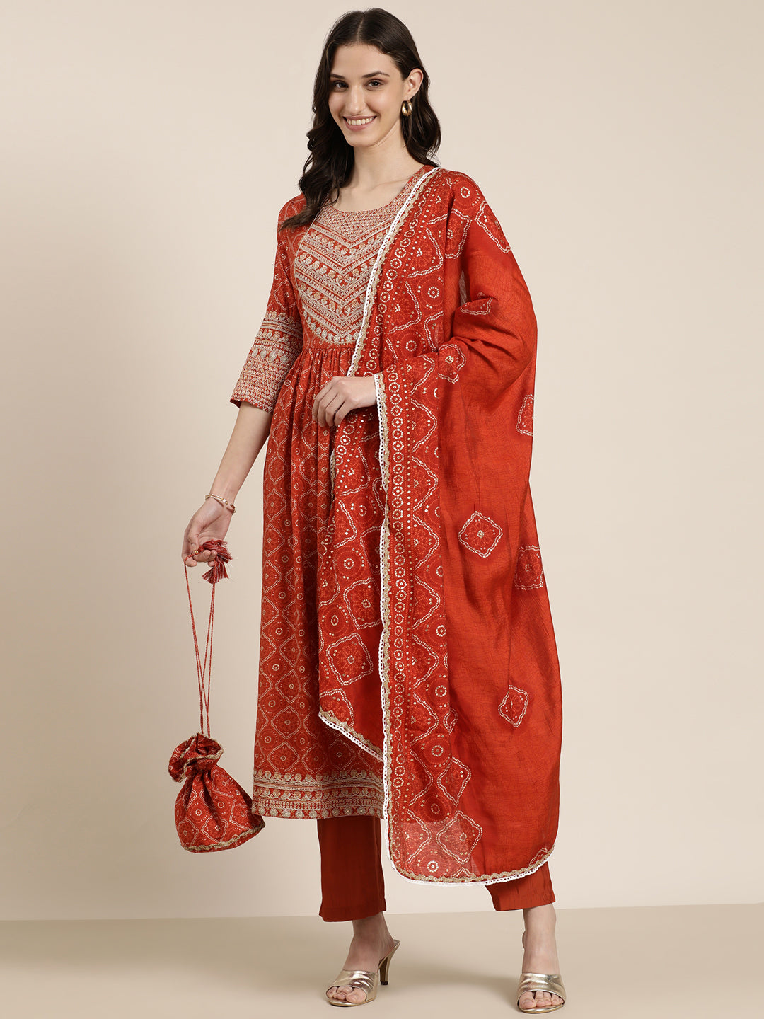 Women Rust Printed Kurta Set