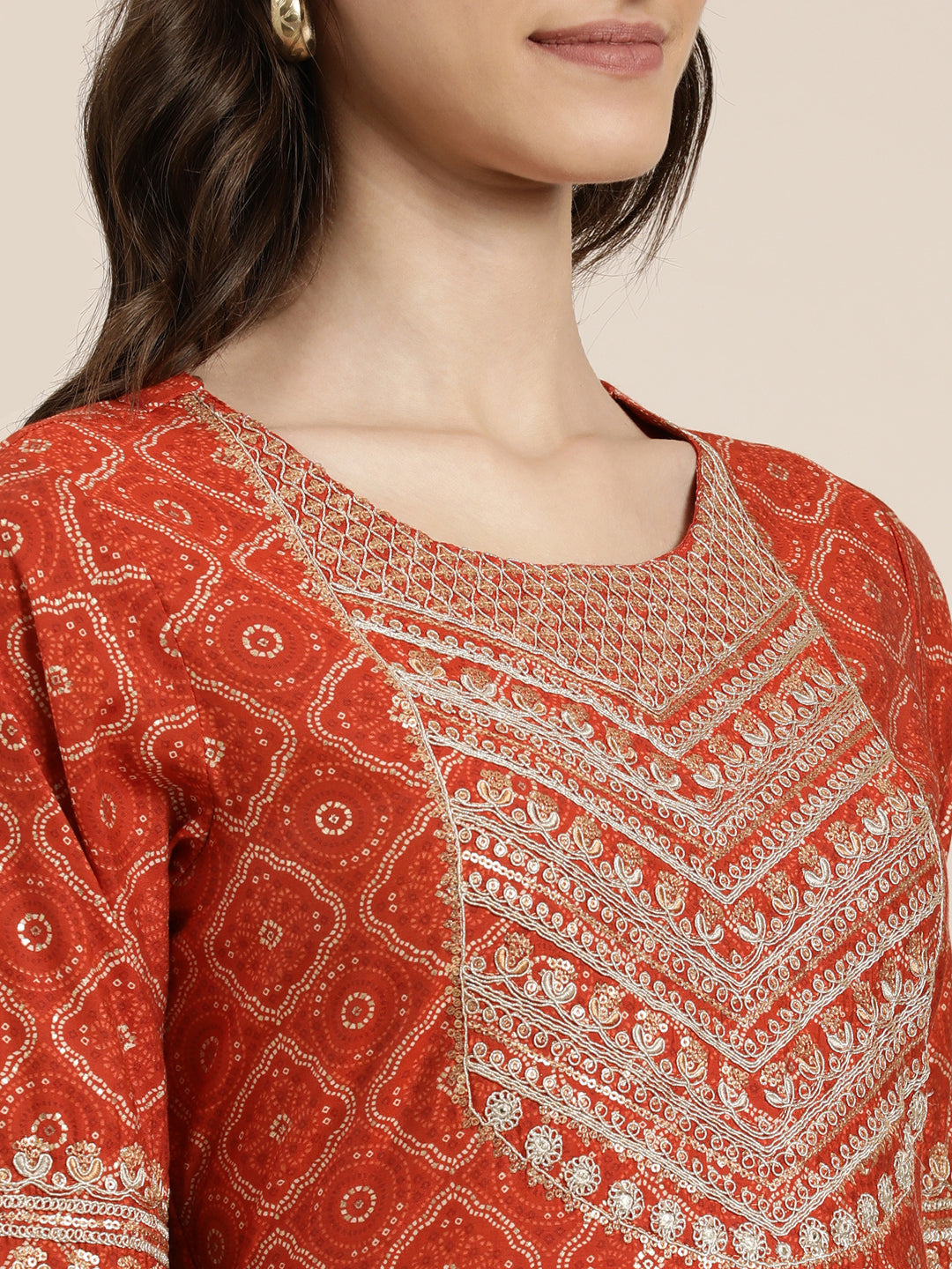 Women Rust Printed Kurta Set