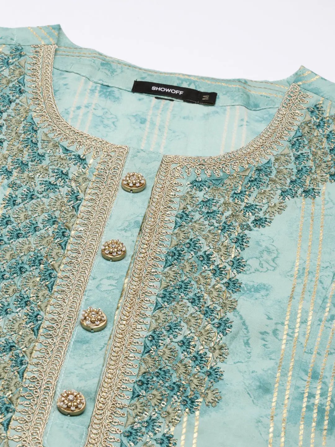 Women's Sea Green Striped Kurta Set
