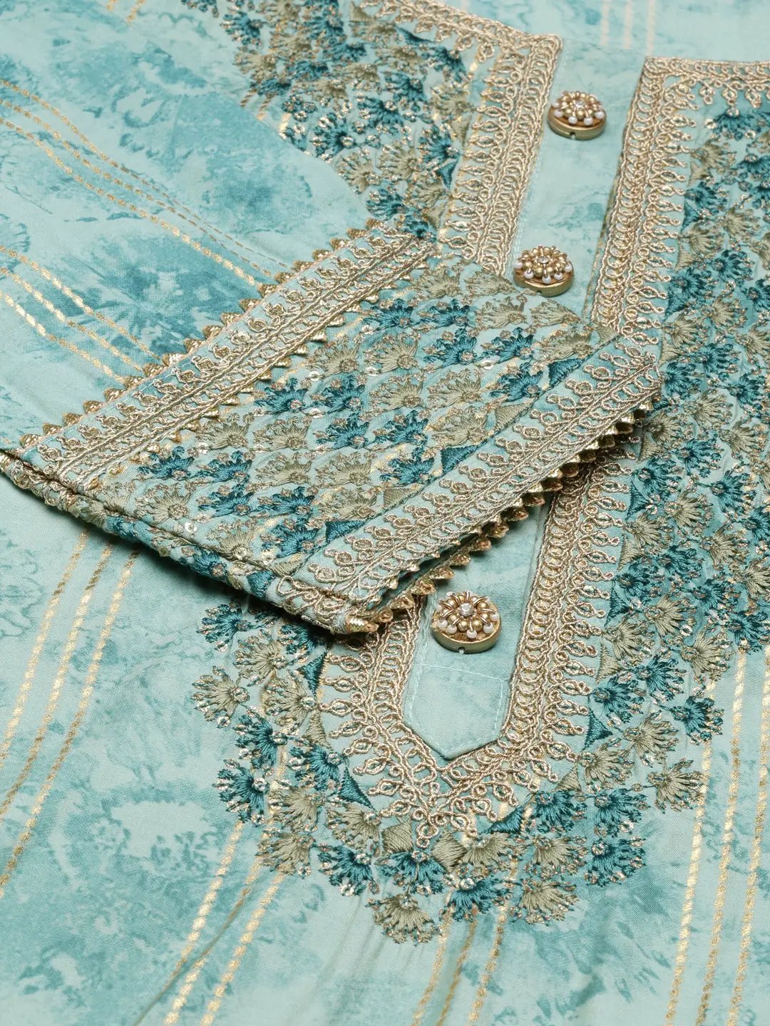 Women's Sea Green Striped Kurta Set