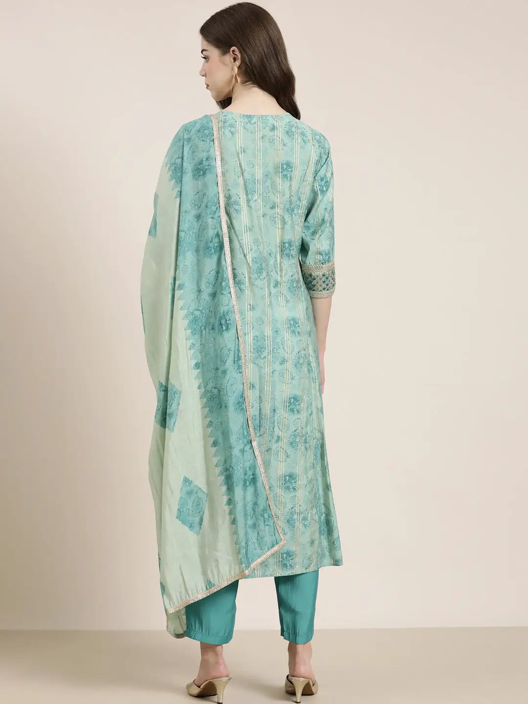 Women's Sea Green Striped Kurta Set