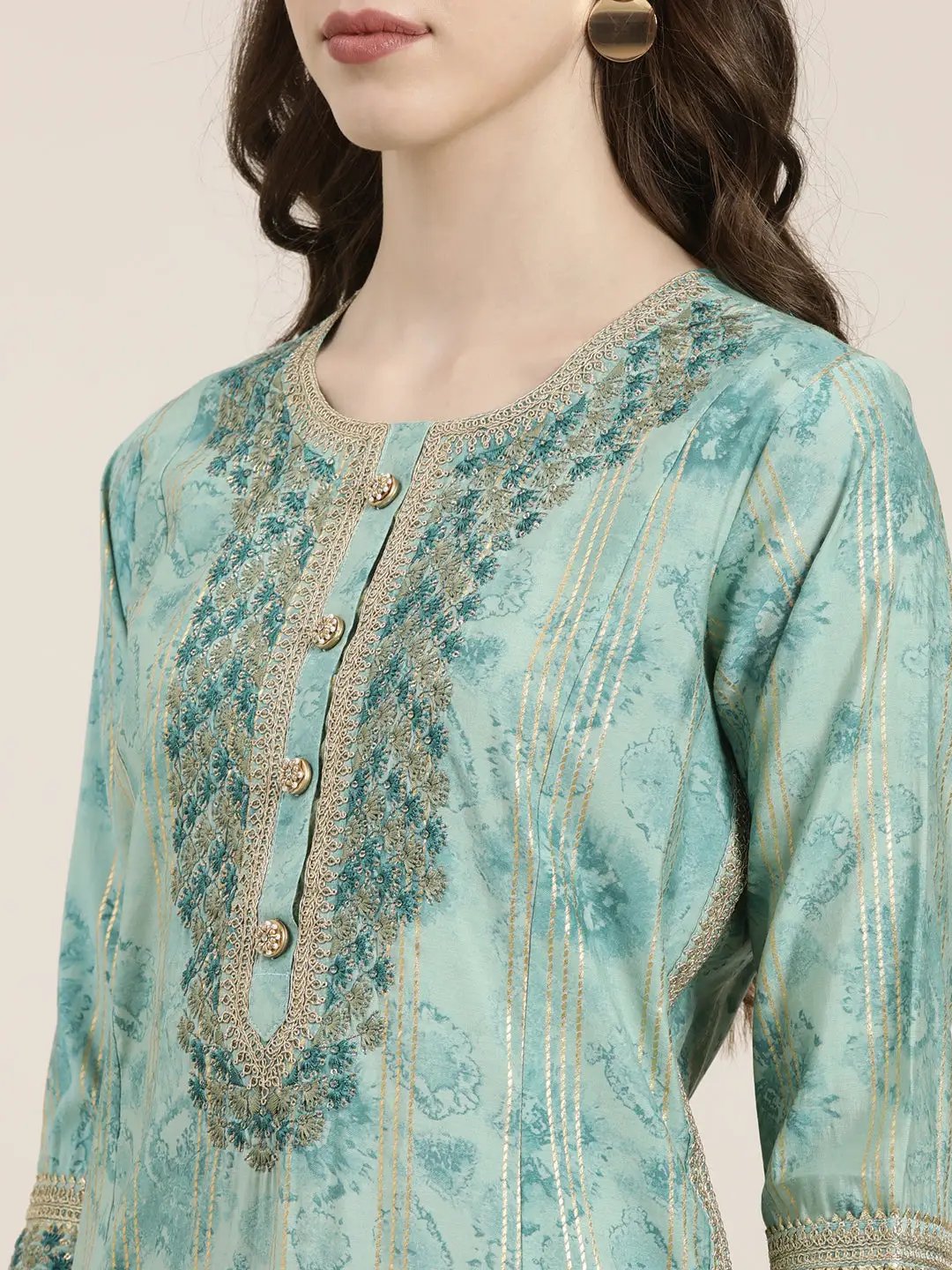 Women's Sea Green Striped Kurta Set