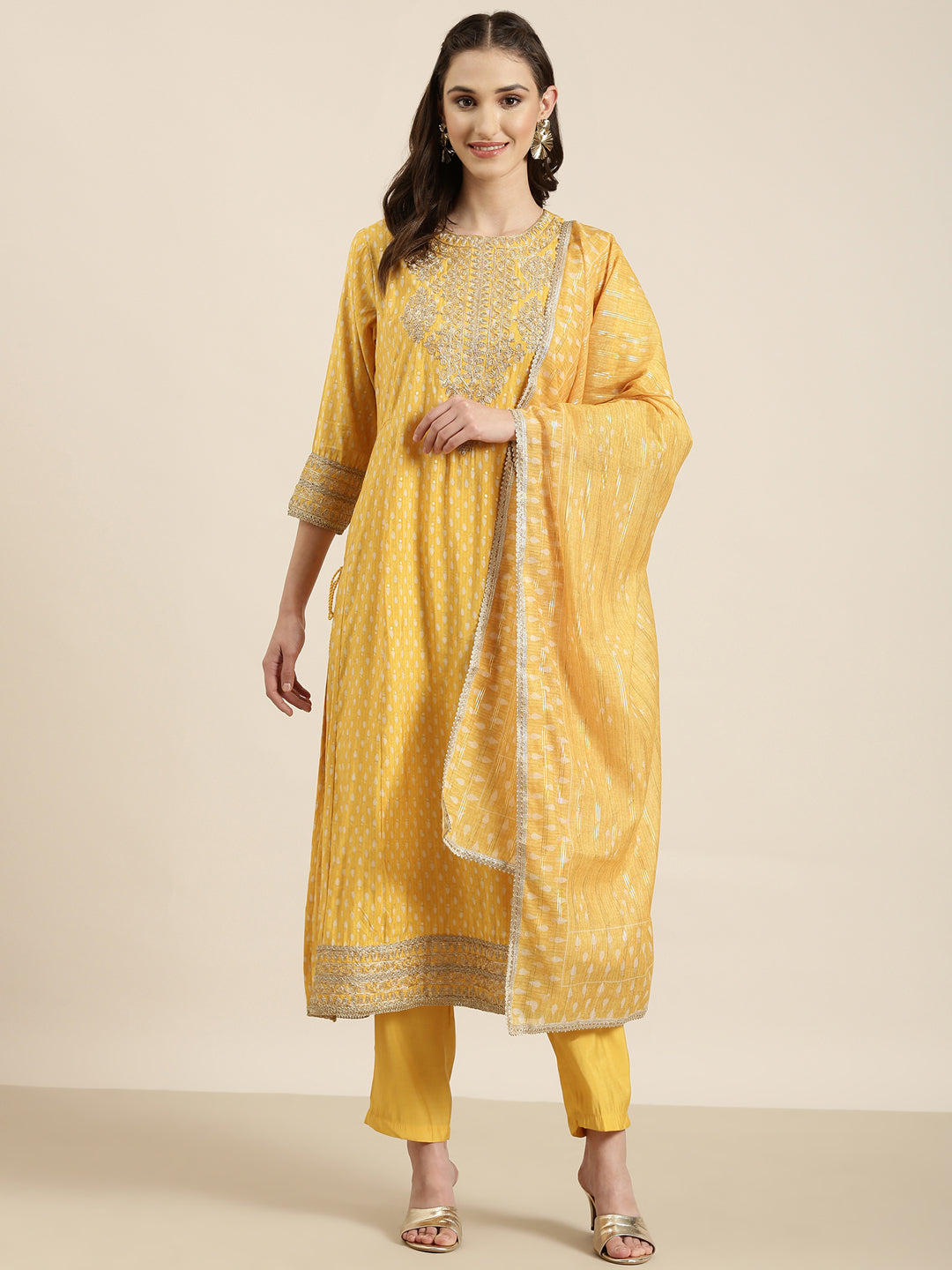 Women Yellow Geometrical Kurta Set