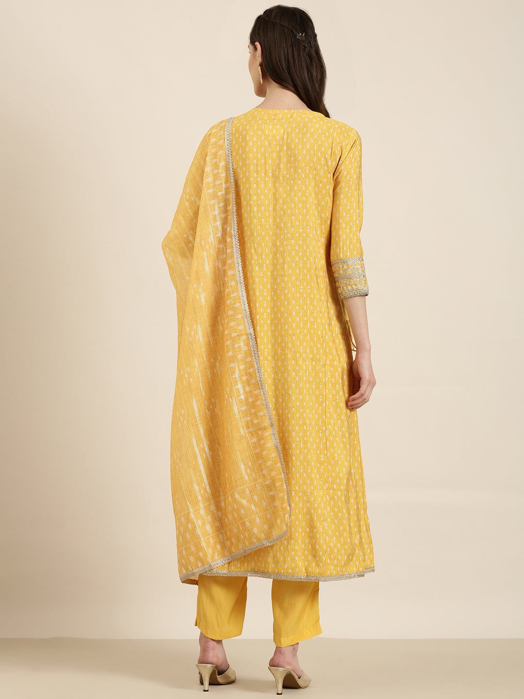 Women Yellow Geometrical Kurta Set