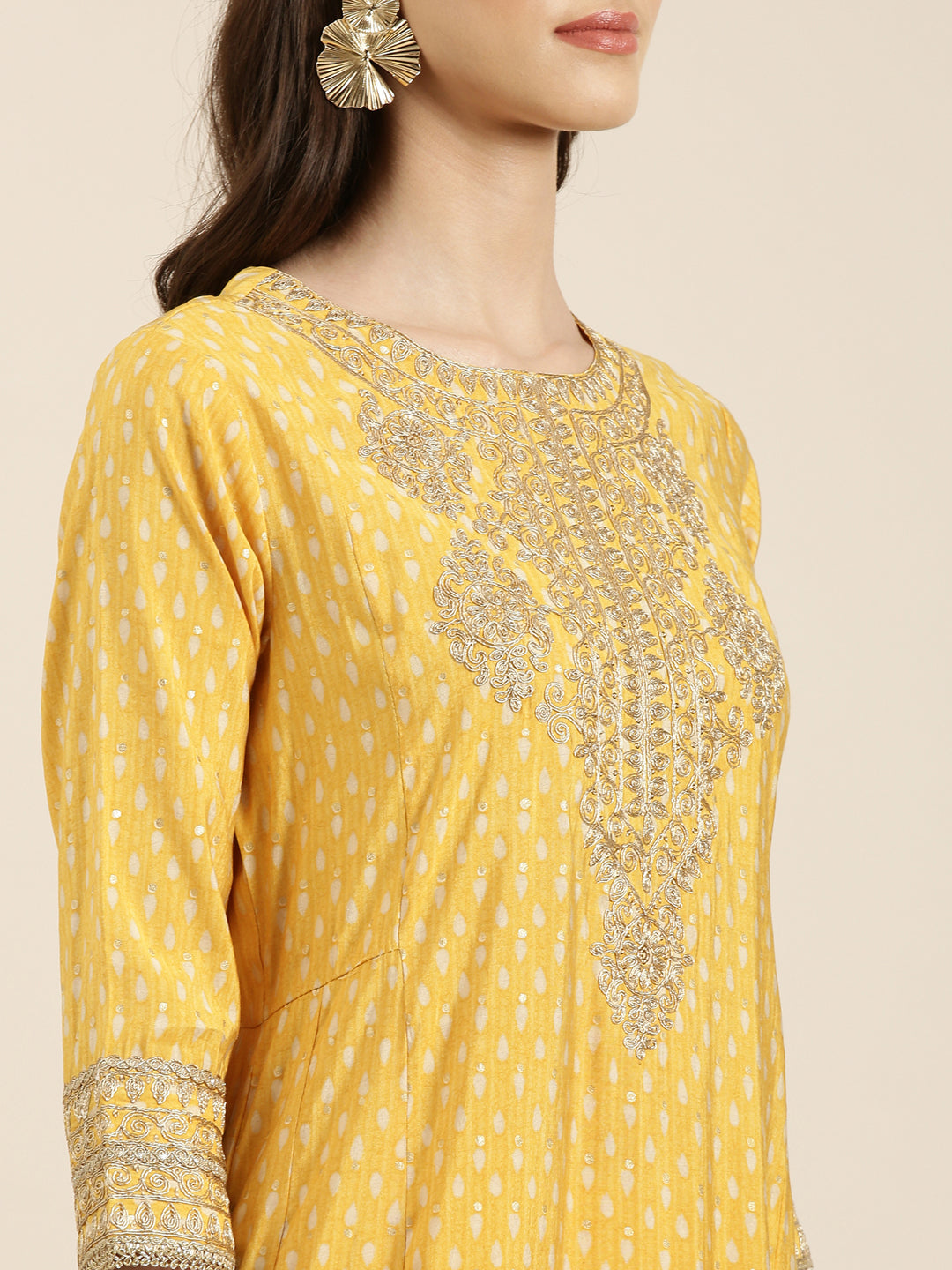 Women Yellow Geometrical Kurta Set