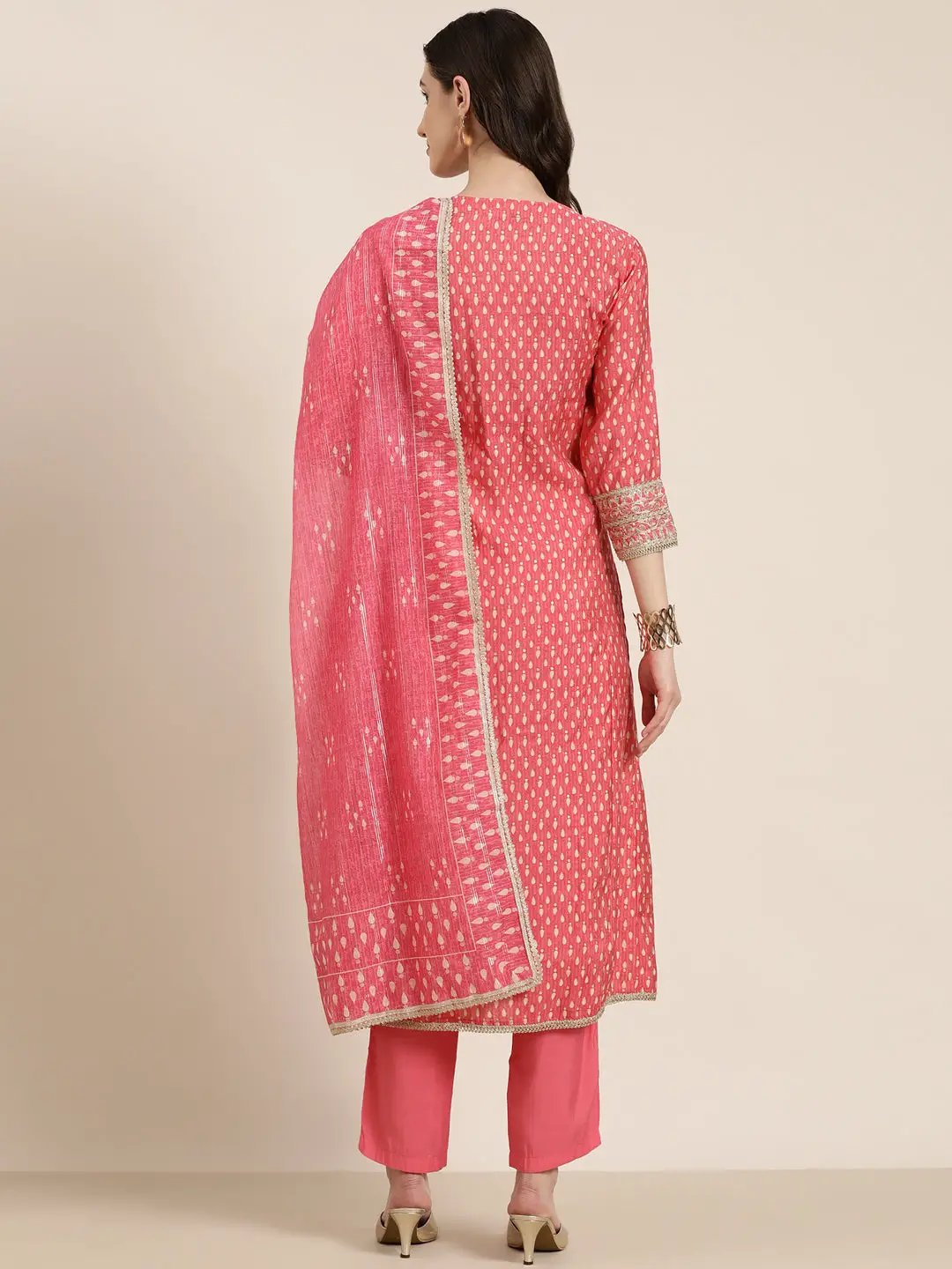 Women's Peach Geometrical Kurta Set