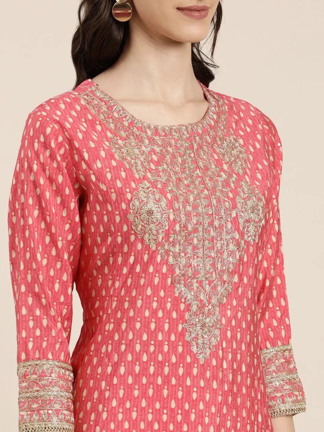 Women's Peach Geometrical Kurta Set