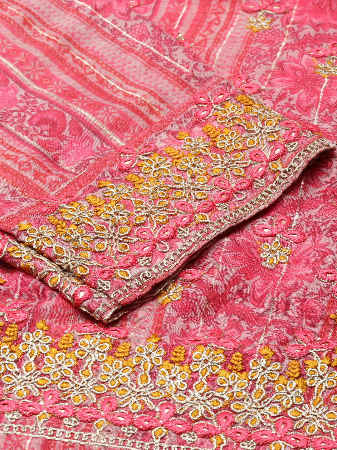 Women Straight Pink Floral Kurta and Trousers Set Comes With Dupatta