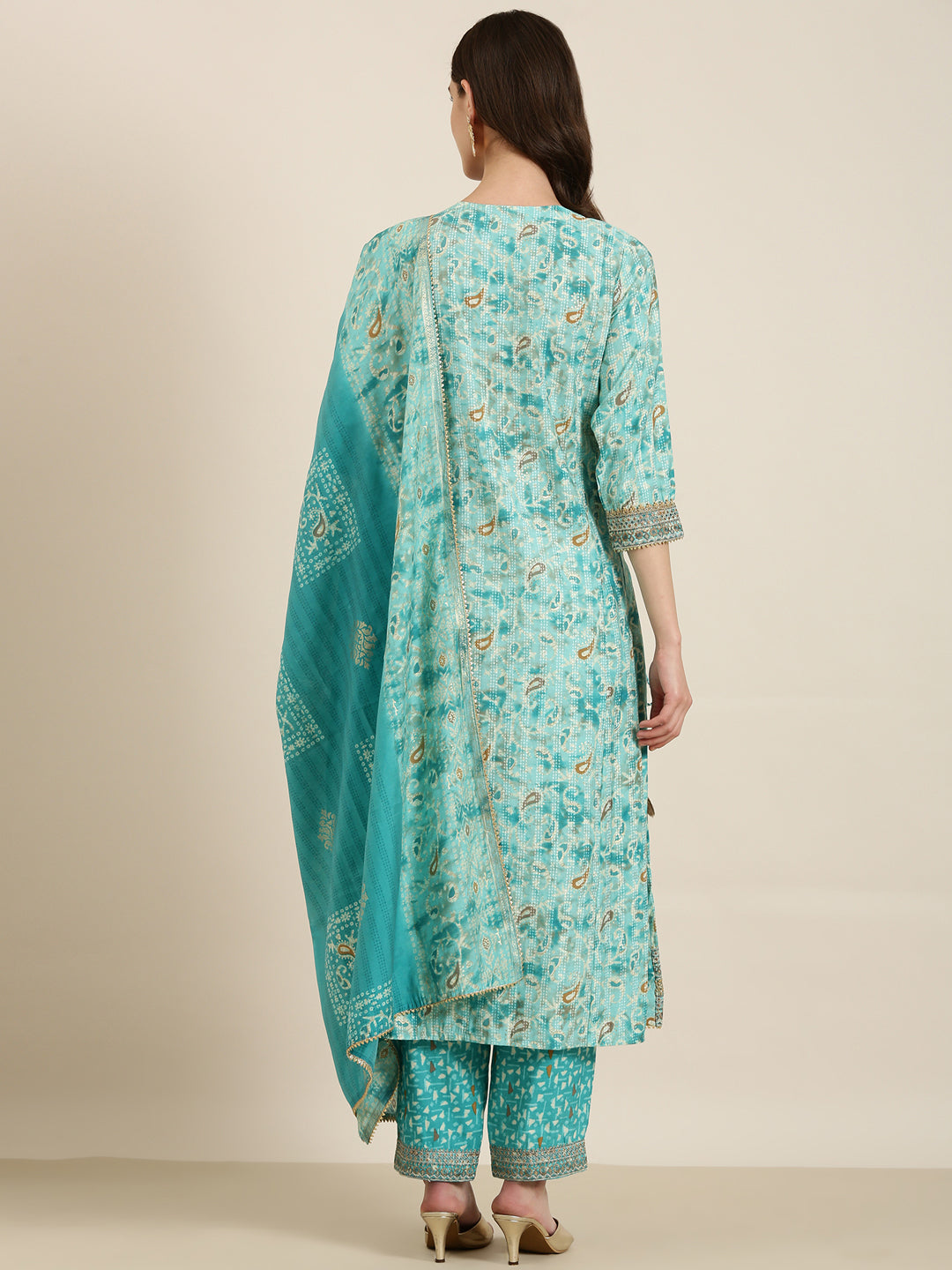 Women Turquoise Blue Paisley Kurta Set