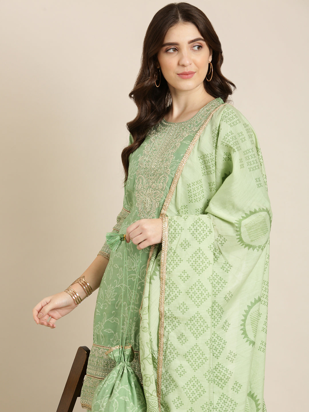 Women Green Floral Kurta Set