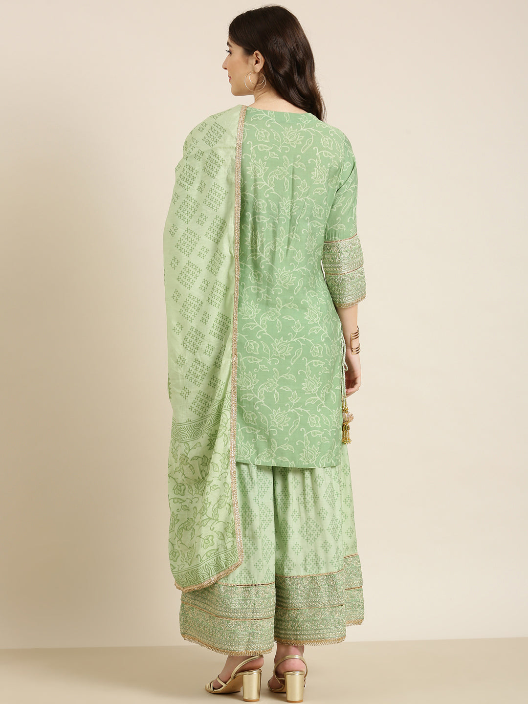 Women Green Floral Kurta Set